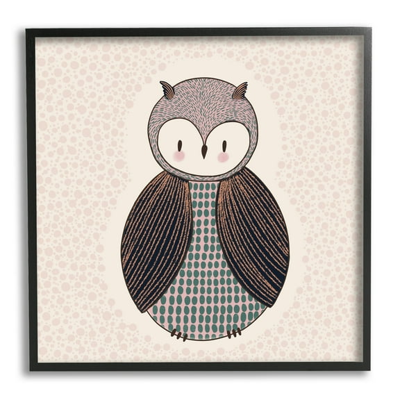 Stupell Industries Mixed Patterned Owl Bird Whimsical Spotted Shapes Graphic Art Black Framed Art Print Wall Art, Design by Birgit Maria Kiennast
