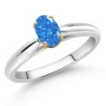 thumbnail image 2 of Gem Stone King 0.43 Ct Oval Fancy Blue Zirconia 10K White and Yellow Gold Solitaire Engagement Ring (Size 5), 2 of 4