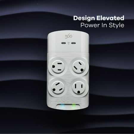 360 Electrical - Revolve60, 4 Rotating Outlets/ 2 USB-C 1080 Joules Surge Protector - White