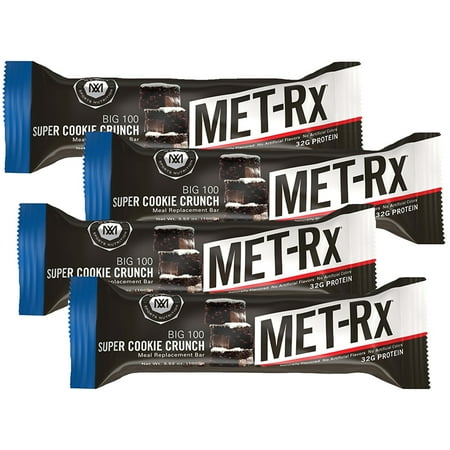 (4 pack) (4 Pack) MET-Rx Super Cookie Crunch Big 100 Colossal Meal Replacement Bar, 3.52 oz