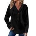 thumbnail image 2 of Lovskoo Waffle Hoodies for Women Dressy V Neck Button Down Blouse Fall Winter Long Sleeve Pullover Solid Color T-shirt Black, 2 of 8