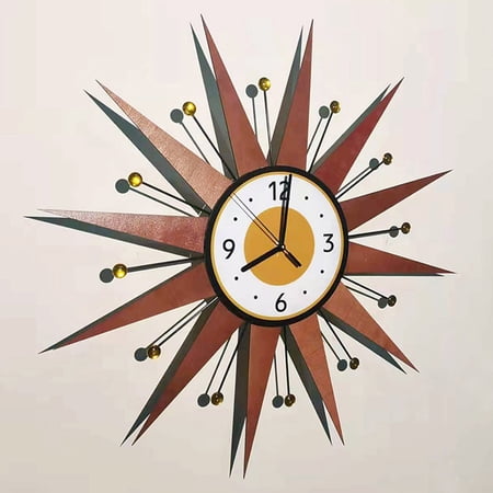 24 Inch Burnt Atomic Starburst Wall Clock, Brass Gold Vintage Modern Industrial Large Wall Clock, Non-Ticking Silent Quartz Clock for Home Office Decor (Assembly Required)