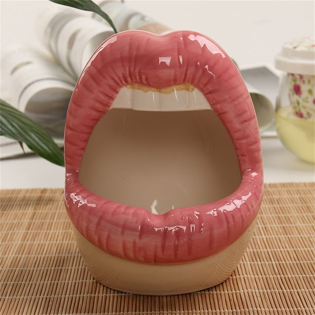 CRCMURE Kitchen Cleaning Supplies Cartoon Pot Ashtray Modern For Home Ceramic Lips Ashtray Gift Creative Flower Tools & Home Improvement
