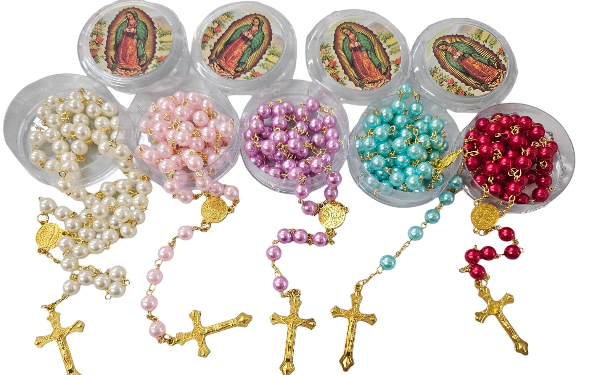 12 Brown Baptism Favors Lady of Guadalupe Bottle Rosary Recuerdos de Bautizo