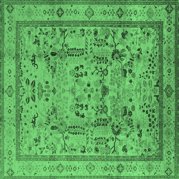 Ahgly Company Indoor Square Oriental Emerald Green Industrial Area Rugs, 6' Square