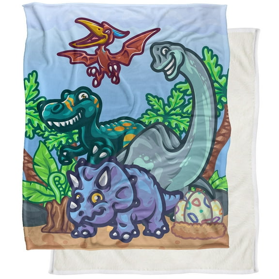 Logovision Cartoon Dino Portrait Silky Touch Sherpa Back Super Soft Throw Blanket