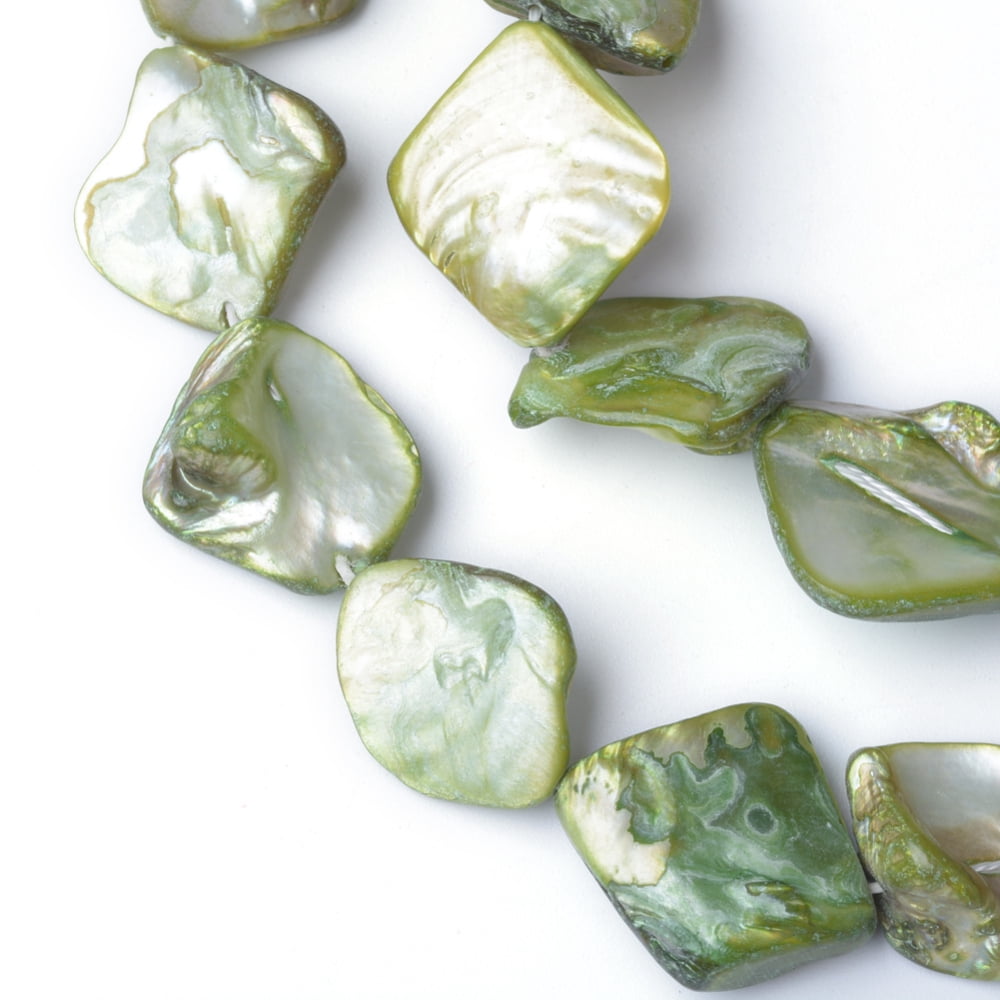 20strands Dyed Sea Shell Beads Irregular Green 14~23x18~20mm Hole: 1mm 22pcs/strand 16 inch/strand