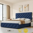 thumbnail image 3 of Jojoka Bed Frame with 4 Storage Drawers and Adjustable Linen Headboard, Button-Tufted Upholstered Platform Bed with Wooden Slats, 3 of 8