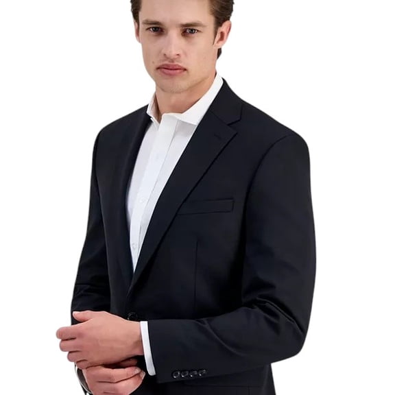 Bar Iii Mens Slim fit Wool Suit Jacket Blazer 44 L Black Solid Stretch