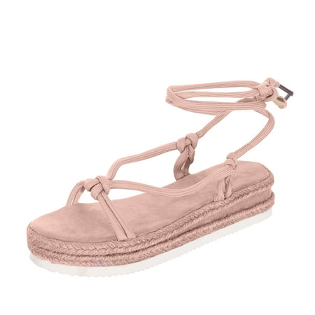 

Ichuanyi Women Sandals Clearance Women Thick Soled Muffin Rope Woven Shoes Cross-border Round Head Beach Sandals