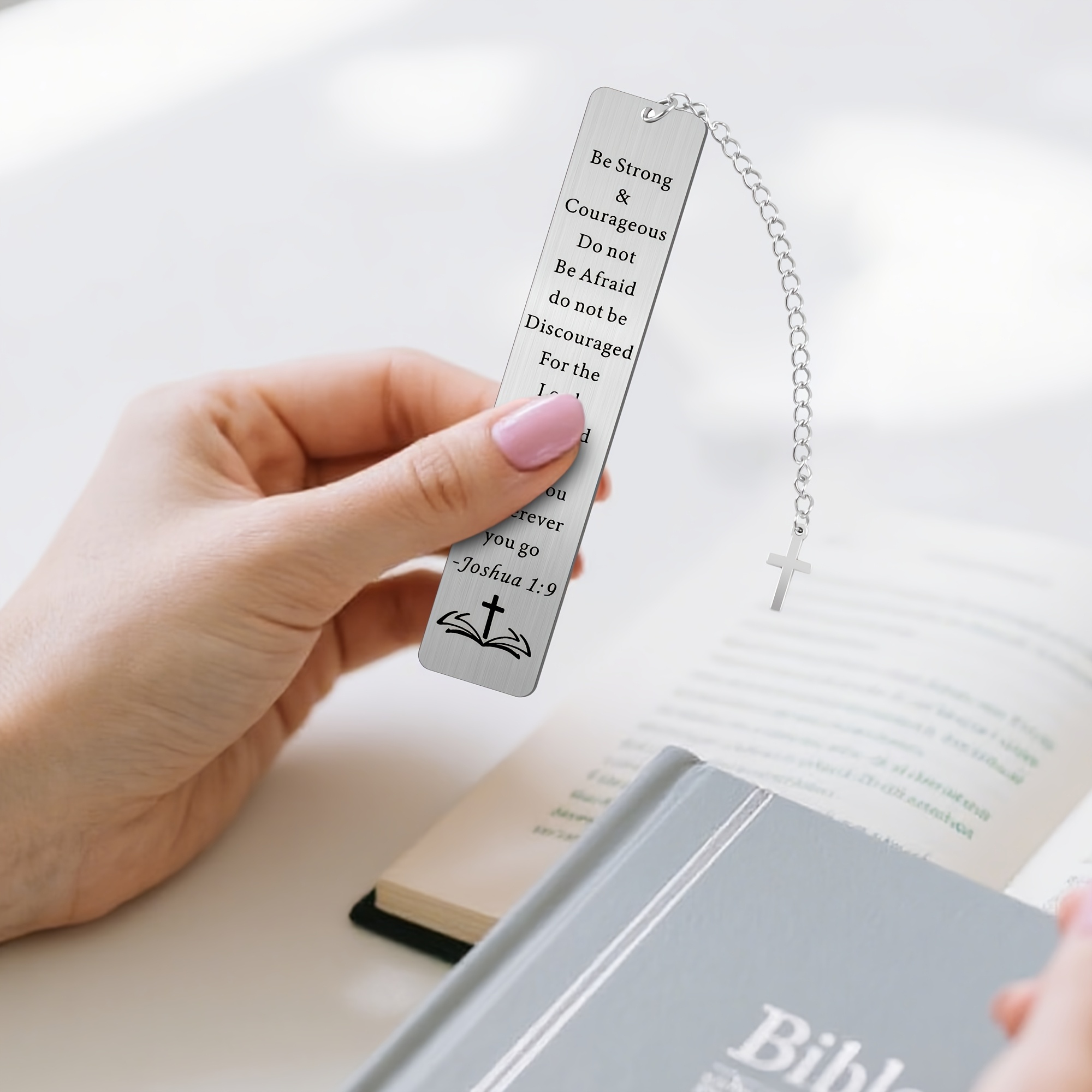 20pcs Stainless Steel Bible Verse Bookmarks with Cross Pendant, Christian Bookmarks with Labeled Chapters/Books & Keychain Tag, Durable Scripture Bookmarks for Men, Women, Church Group, Ideal Gifts