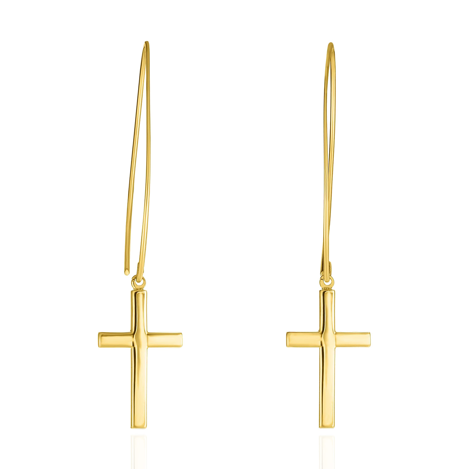 Wjd Exclusives 14K Yellow Gold Shiny Square Tube Drop Dangle Cross