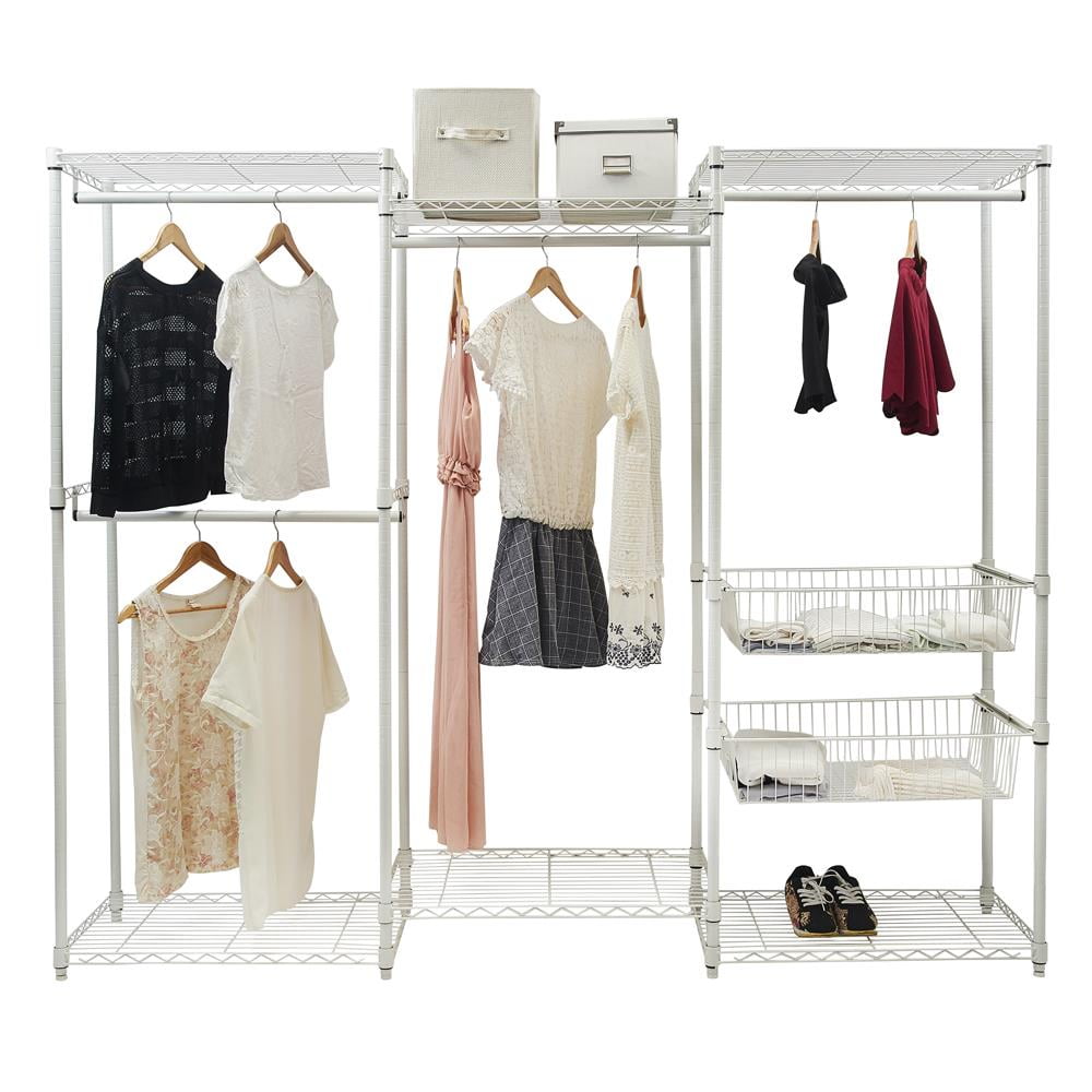 Ubesgoo Portable Sliding Baskets Large Wardrobe Closet System, White