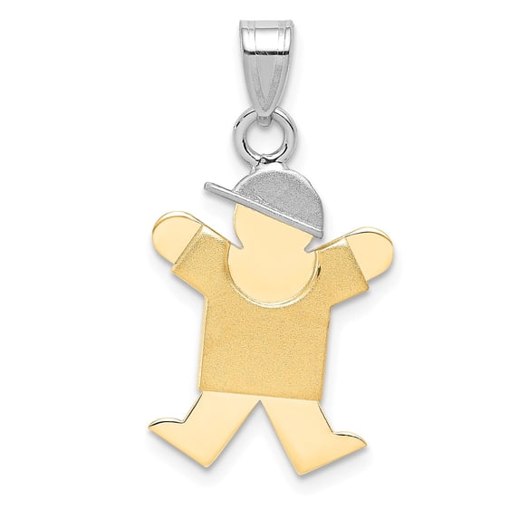 14k Two-Tone Small with Hat on Right Engravable Charm in 14k Yellow and White Gold