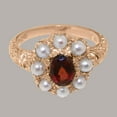 thumbnail image 5 of LBG British Made Solid 9k Rose Gold Natural Garnet & Cultured Pearl Womens Anniversary Ring - 33 size options - Size 12, 5 of 8