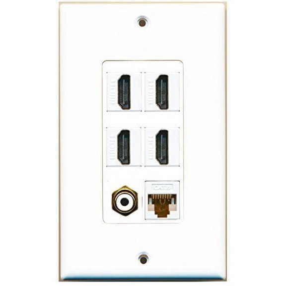 RiteAV - 4 Port HDMI 1 RCA White 1 Cat6 Ethernet White Wall Plate Decorative