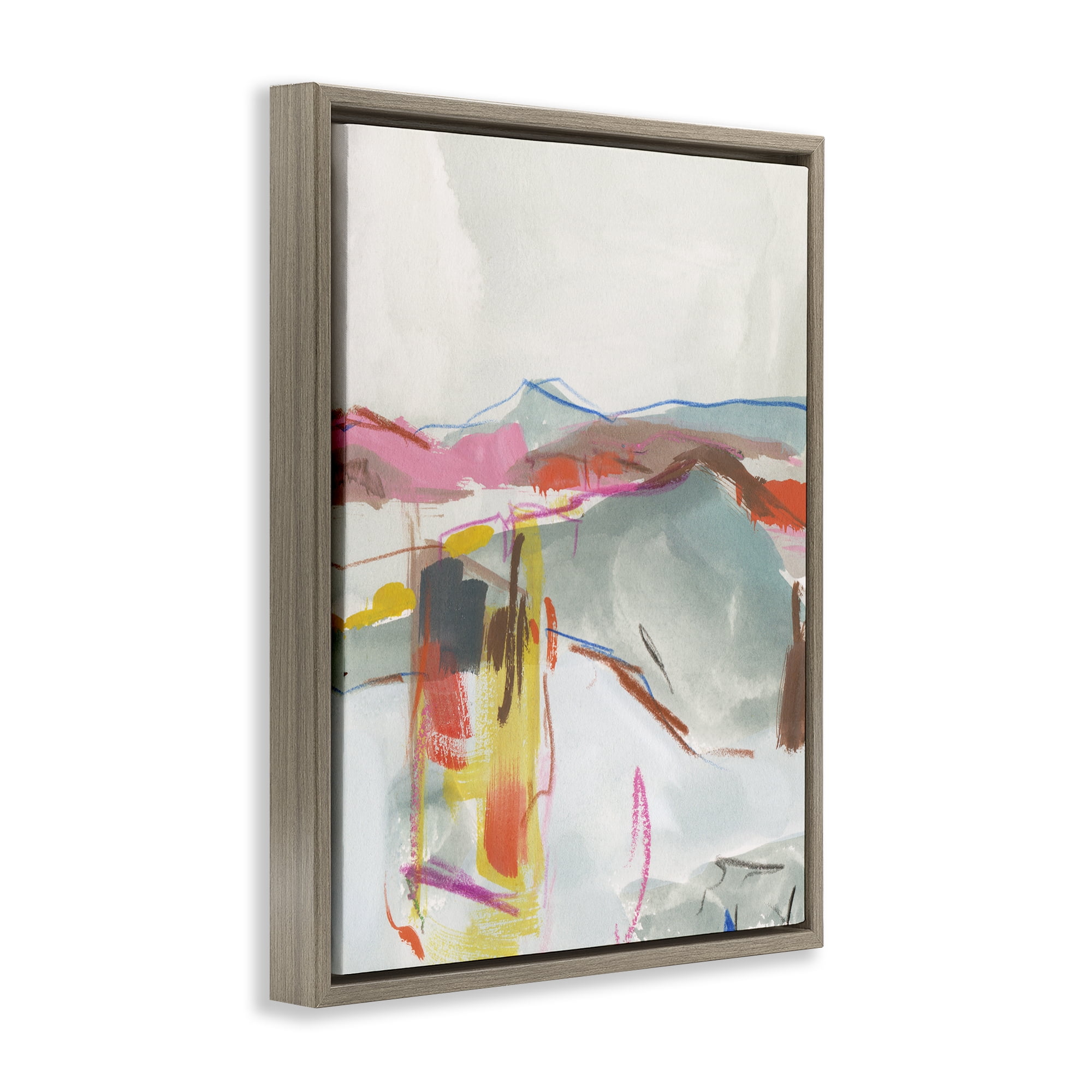 Stupell Industries Mountain Shape Impressions Abstract Painting Brown Floater Framed Canvas Art Print Wall Art, 25 x 31