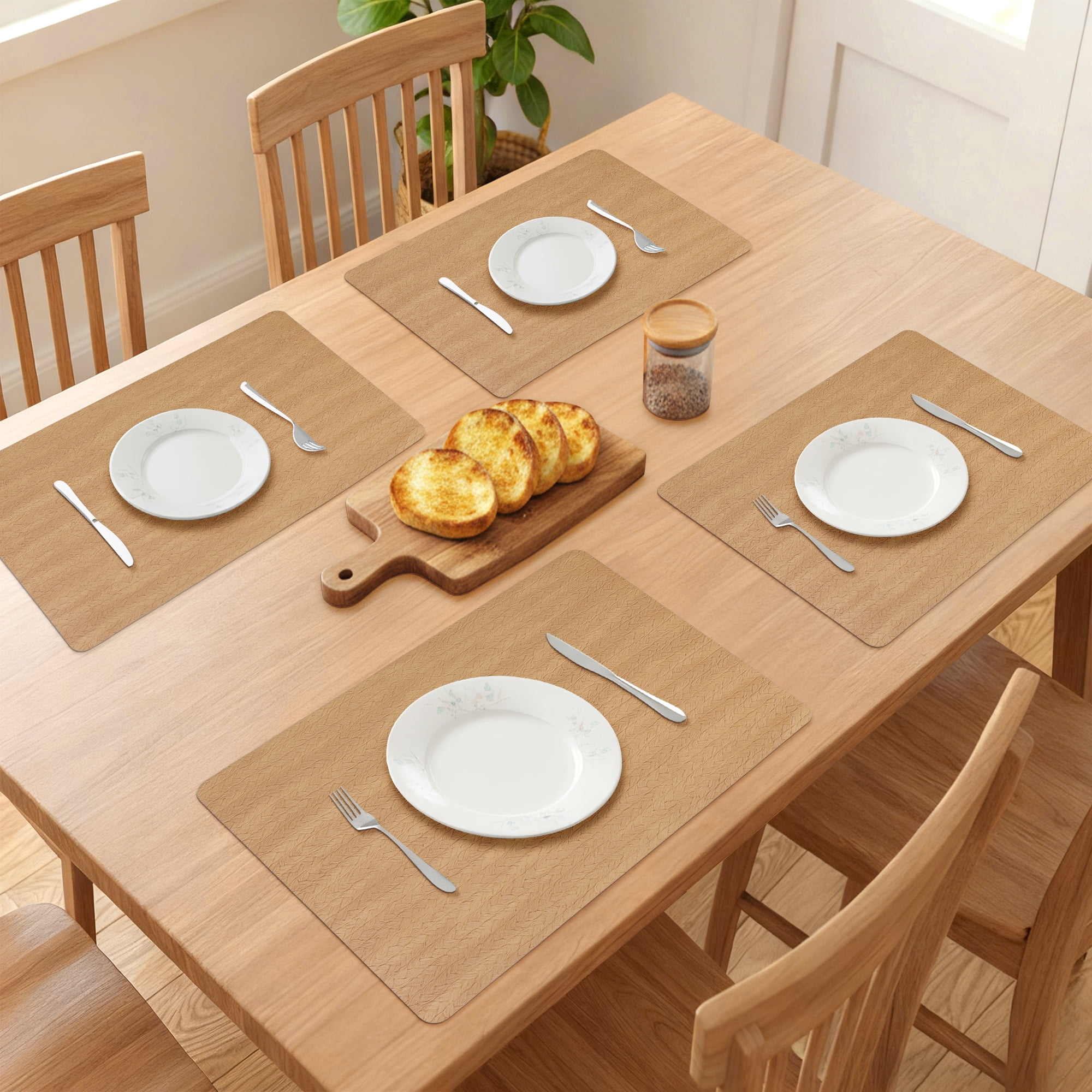 Placemats Set of 6 Leather Placemats for Kitchen Dining Table Decor Table Placemats Imitation Weaving Table Mat Gold 17.7*11.8inch