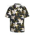 thumbnail image 2 of Fotbe Lilies Flowers Hawaiian Shirt for Men Unisex Summer Beach Casual Short Sleeve Cotton Linen Button Down Shirts-Large, 2 of 9