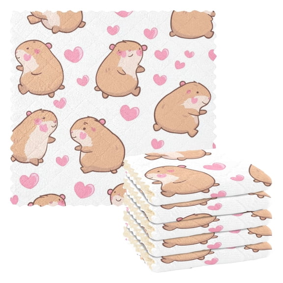 6PCS Dish Towels and Dish Cloths Reuseable Dishcloths Sets for Washing Dishes, Cooking, Baking Size 11" x 11" Capybaras and Heart