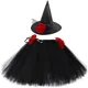 thumbnail image 2 of Falda de tul con sombrero de bruja para niñas, disfraz de tutú de bruja para fiesta de carnaval de Halloween en negro y rojo, falda de tul con flores para niñas, 2 of 5