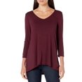 thumbnail image 2 of Amazon Essentials Camiseta con cuello en V y manga 3/4 para mujer (disponible en tallas grandes), paquete de 2, color rosa brillante/burdeos, talla XL, 2 of 5