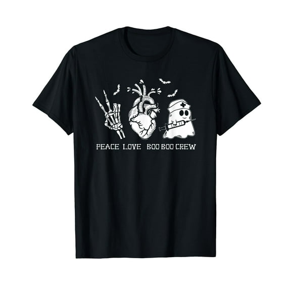 Peace Love Boo Boo Crew Lazy Halloween Costume Nurse Ghost T-Shirt