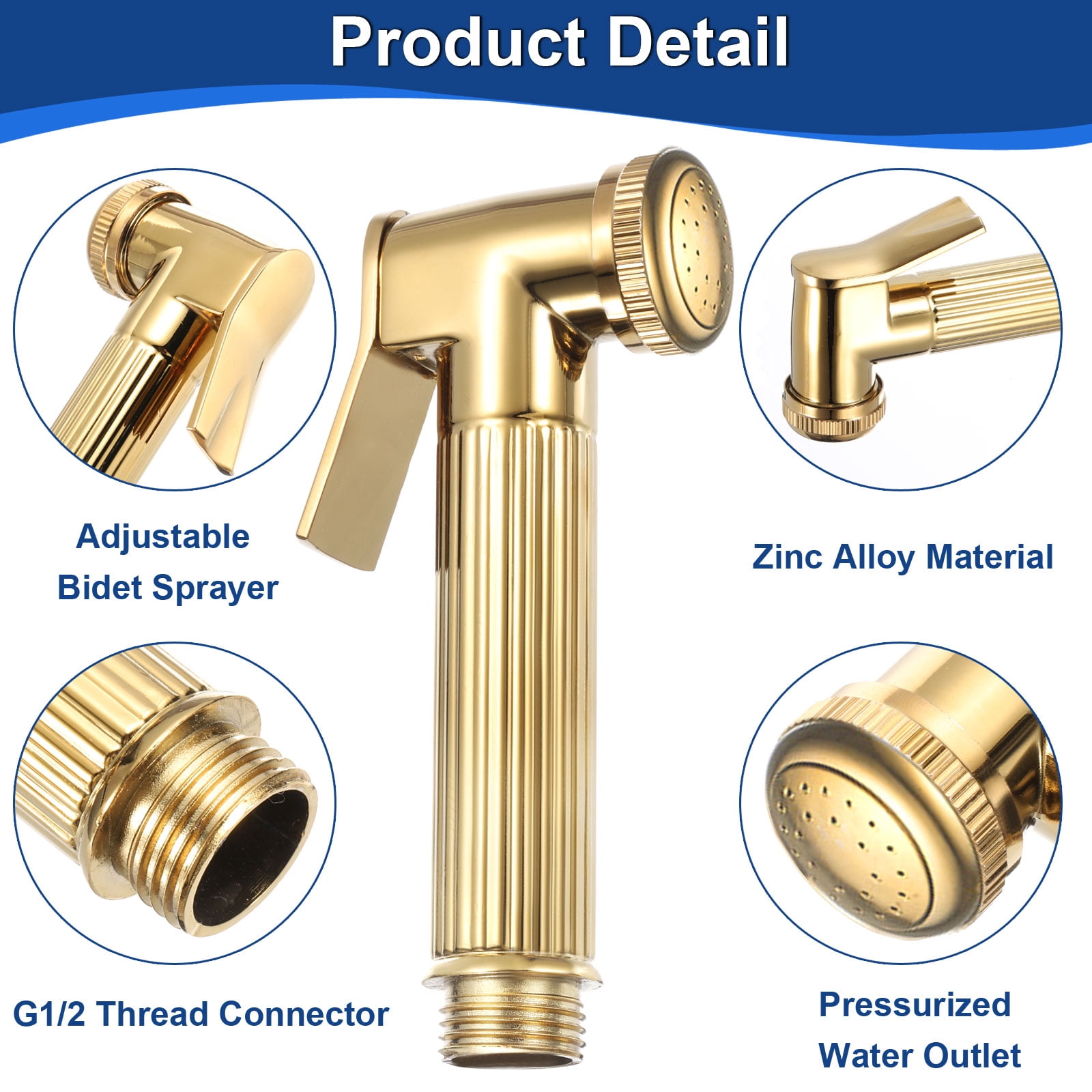 Unique Bargains Handheld Bidet Sprayer Toilet Metal Bathroom Sprayer Kit Gold