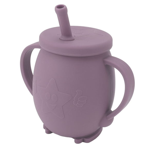 Silicone Training Cup, 230ml Sippy Cup Toddler Cup with Straw and Double Handle Unbreakable Spill Proof Trainer Cup for Toddler Infant[Purple]