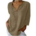 thumbnail image 4 of IROINNID Fashion Women's 3/4 Sleeve V-Neck Blouse Summer Pocket Tops Solid Color Vacation Clothes Trendy (Khaki,2XL), 4 of 6