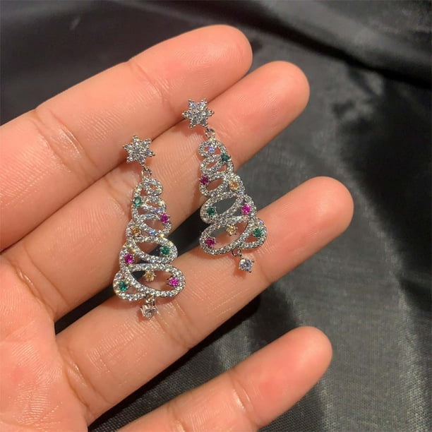 Fiudx Pendientes Brillantes, Exquisito Diseño de Borla de Diamantes, Estilo Árbol de Navidad Multicolor, Aspecto Único y Llamativo, Perfectos para Regalar, Accesorio de Moda para Mujer, Comodidad Dur