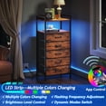 thumbnail image 4 of 5 Drawer Dresser for Bedroom, Tall Nightstand with Led Light and Charging Station, Small Night Stand Bedside Table, Fabric Bins, Metal Frame, Wood Shelf, Side Furniture(Rustic Brown), 4 of 9