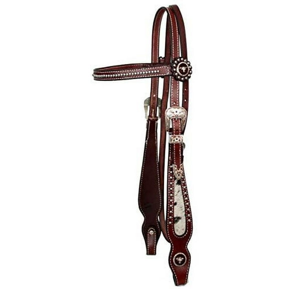 Showman Leather w/ Hair on Cowhide Cheeks Headstall w/ Reins