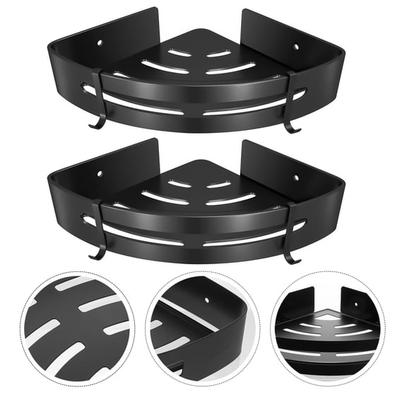 HONMEET Wall Mounted Shelf Corner Shower Shelves Black Stainless Steel 2Set
