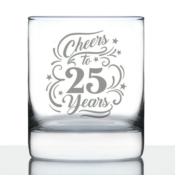 Bevvee Whiskey Rocks Glass 10.25 oz Cheers 25 Years 25th Anniversary Gifts Glassware & Drinkware