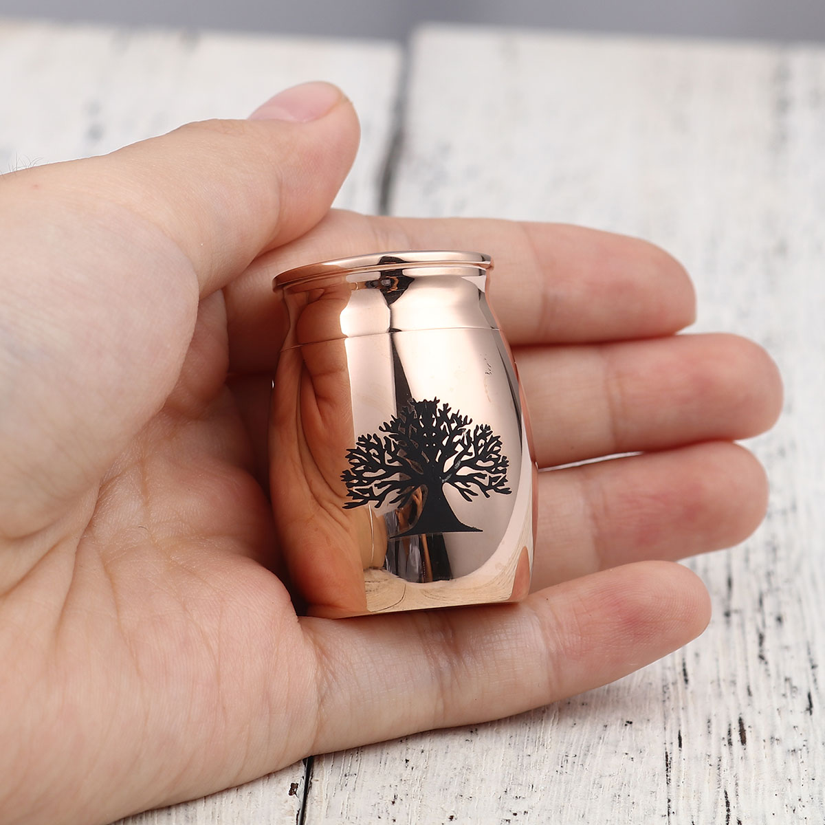 Rose Gold Tree of Life Keepsake Funeral Cremation Urn for Ashes Mini Stainless Steel Waterproof Human Ashes Container with Free Anavia Pouch