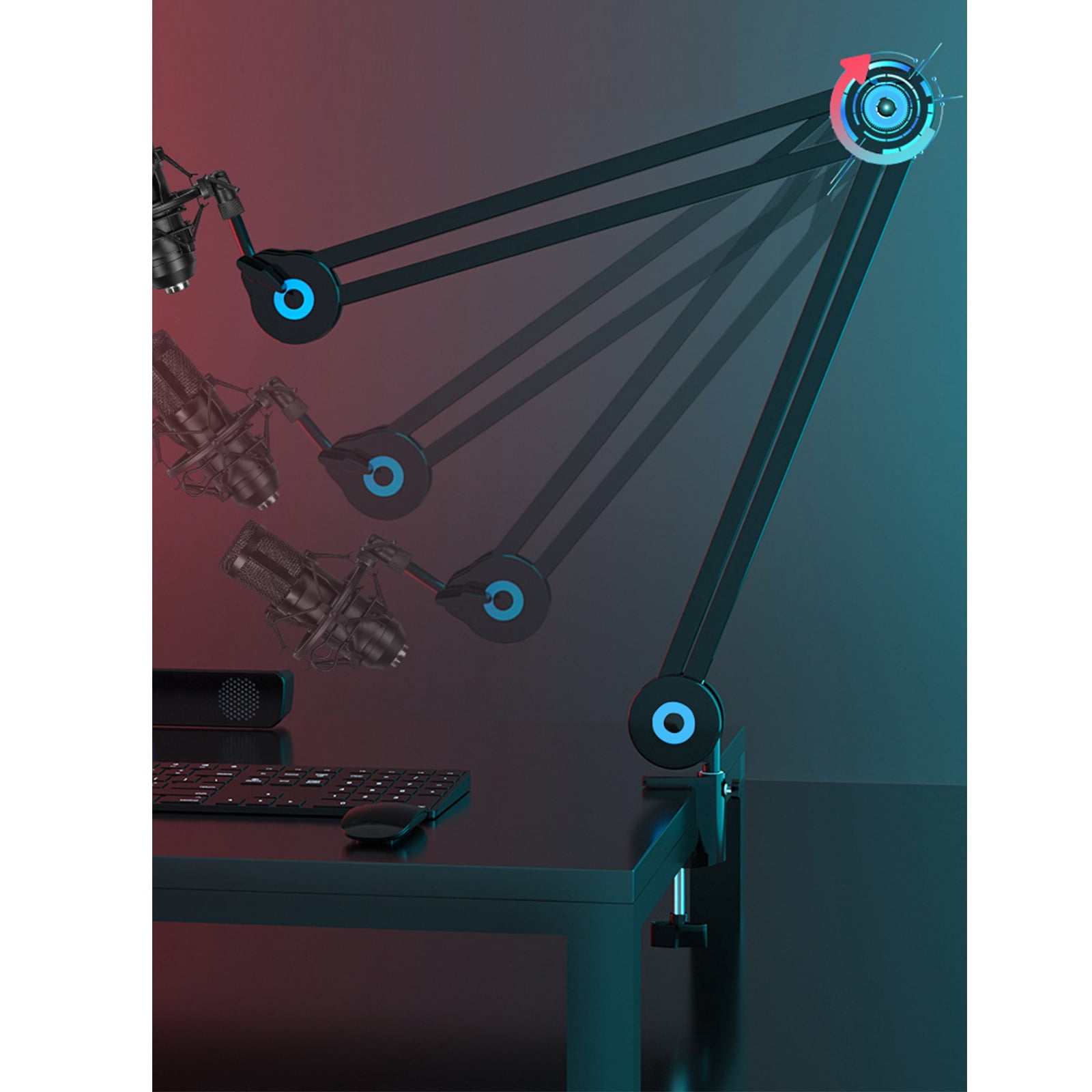 1/4 Thread Mic Suspension Scissor Boom Stand With 360Degree Rotating Base Adjustable Arm For Podcasting Recording Studio