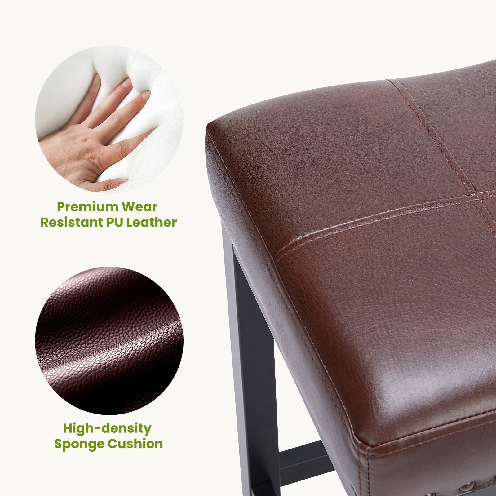 GIANNA Set of 4, Bar Stools 24 Inch - Stylish Counter Height Chairs, With Metal Bases and PU Leather Seats, For Kitchen Island, Brown