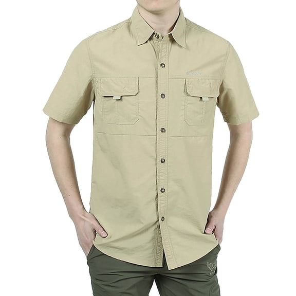 kamemir Men's Loose Fit Midweight Chambray ShortSleeve Shirt(Khaki,4XL)