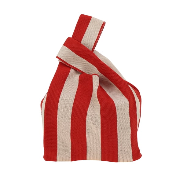 Unique Bargains 1 Pc Knitted Wrist Bag Vertical Stripes Gift Bag Beige Red