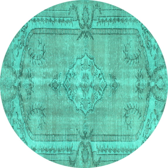 Ahgly Company Indoor Round Abstract Turquoise Blue Contemporary Area Rugs, 6' Round