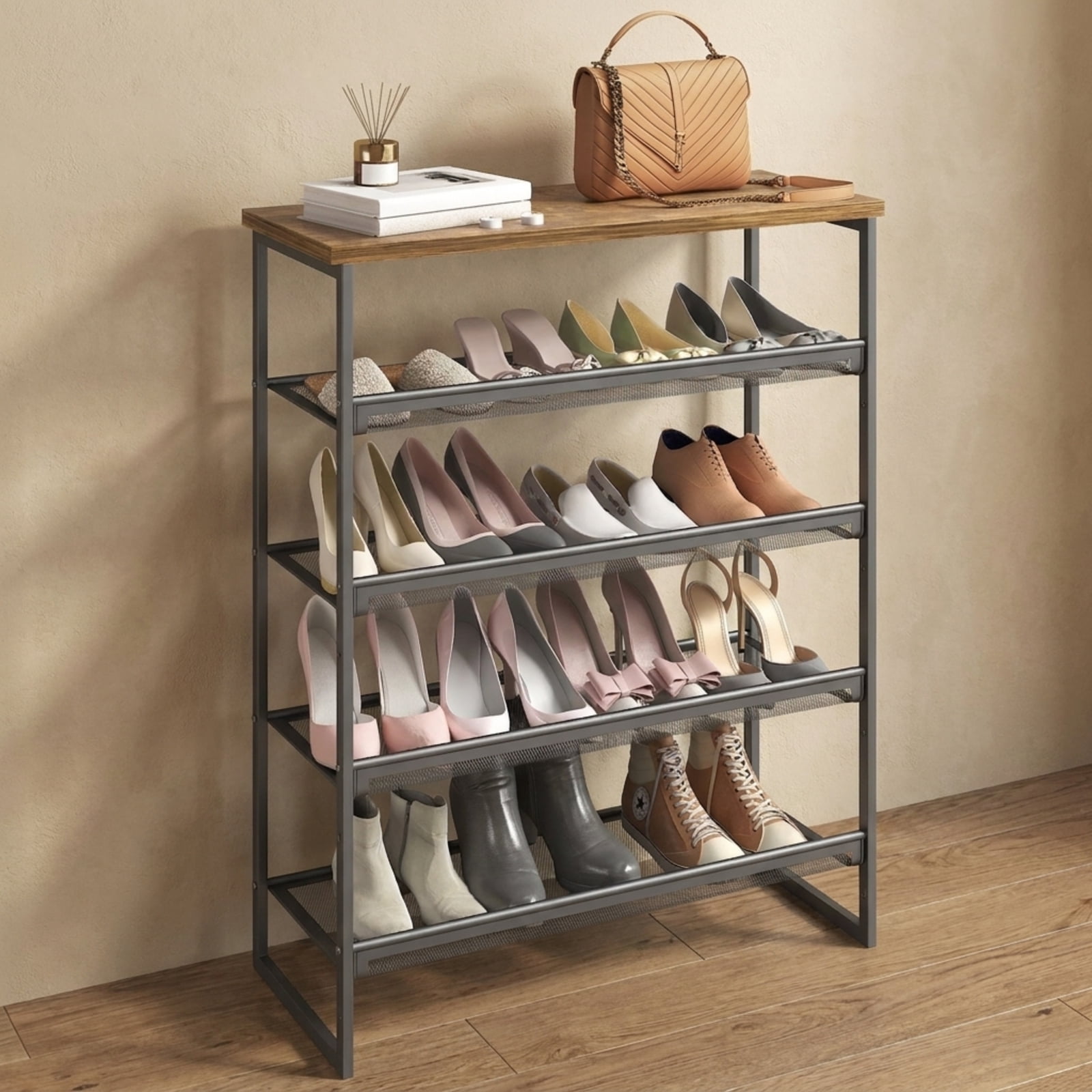 Fenbeli 5-Tier Metal Shoe Rack Free Standing Storage Organizer Holds 15 Pairs for Entryway and Closet, Black