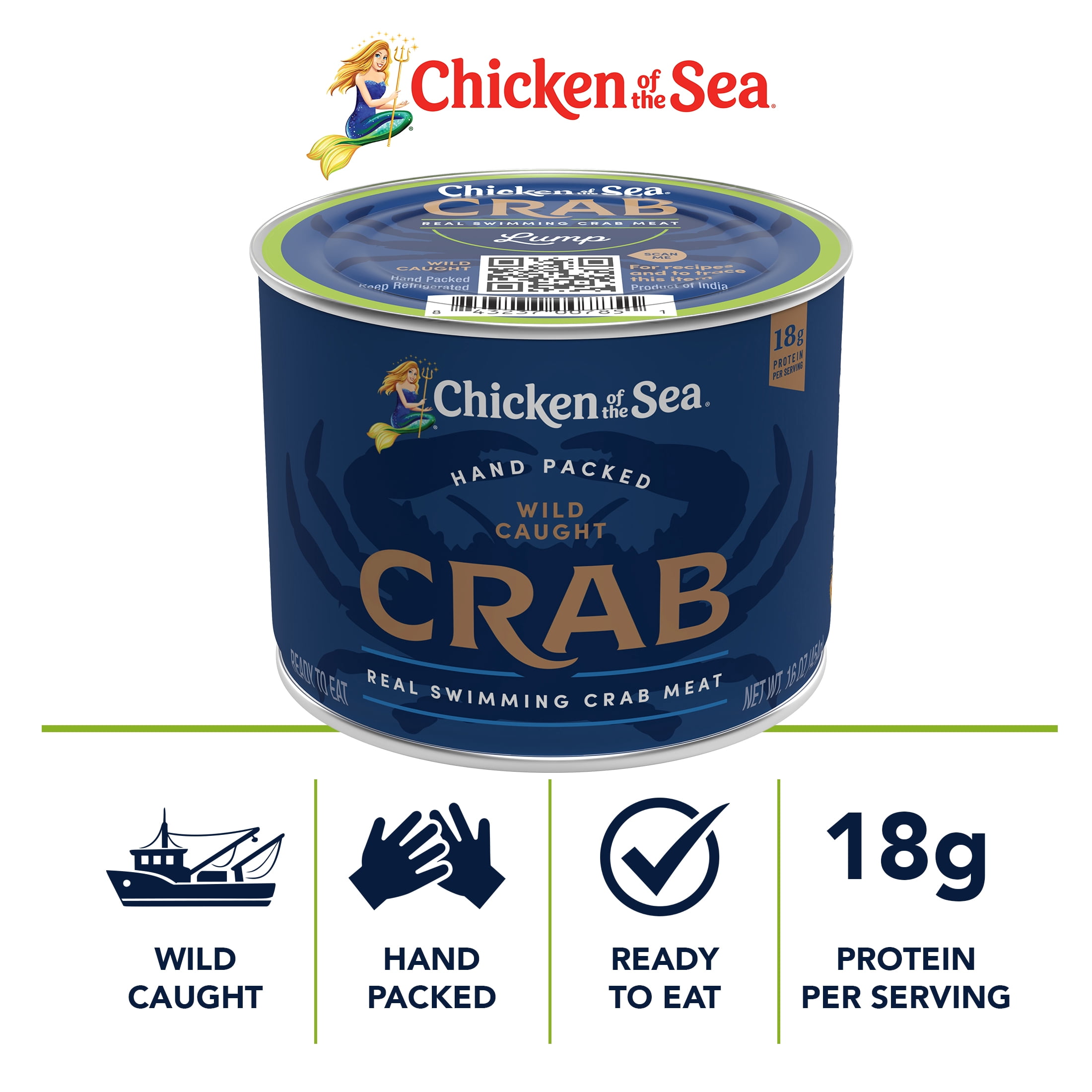 Chicken of the Sea Premium Lump Crab Meat, 16oz Can, Wild Caught