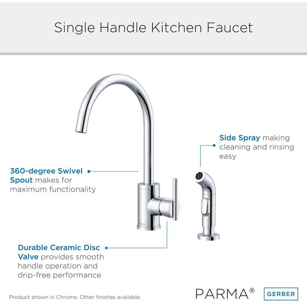 Gerber Parma Single Handle Standard Kitchen Faucet with Side Spray in Satin Black