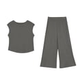 thumbnail image 6 of THDHVS Girls Fall Outfits,Girls Ribbed Sleeveless Round Neck Top Wide Leg Pants Summer Stretchy Casual 2 Piece Set,Toddler Girl Outfits Dark Gray 3-4 Years, 6 of 6