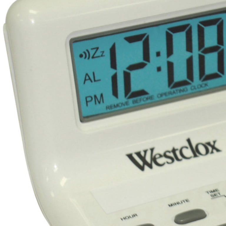Westclox, Alarm Clock, 47539A, White LCD with Light on Demand