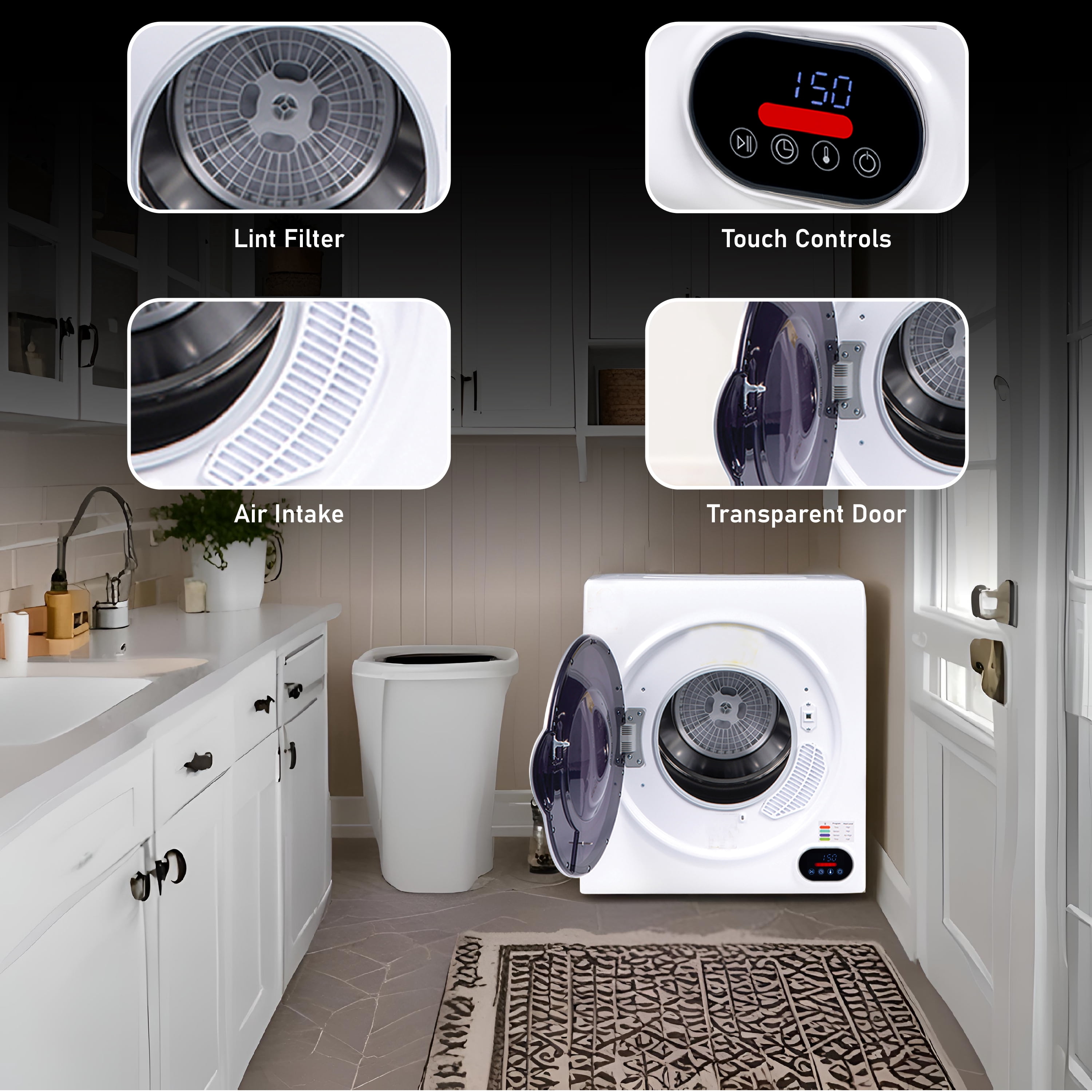 Equator Compact Vented Dryer, 3.5 cu. ft., 13 lbs Capacity, 110V, Digital Bottom Control, Sensor Dry Technology