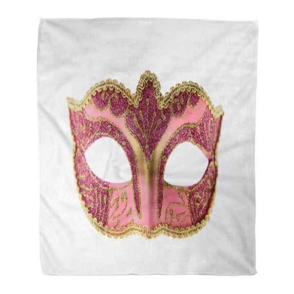 ASHLEIGH Flannel Throw Blanket Venice Pink Venetian Carnival Mask Front View Bright Celebration Soft for Bed Sofa and Couch 50x60 Inches