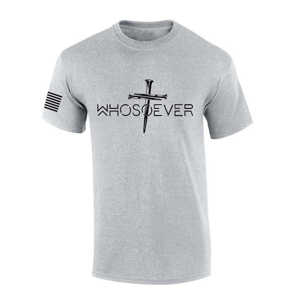Mens Christian Shirt Whosoever John 3:16 Scripture Scripture American Flag Sleeve T-shirt Graphic Tee-Sports Grey-large