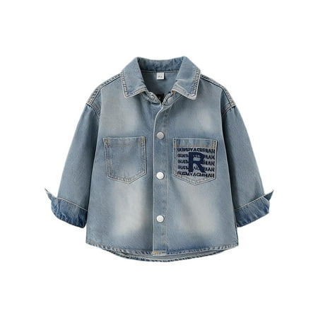 AHTJRT Kids Button Down Denim Jacket Lapel Long Sleeve Outerwear with Pocket Fashion Vintage Streetwear Washed Printed Jean Jacket Blue#02 7-8 Years AHTJRT Kids Button Down Denim Jacket Lapel Long Sleeve Outerwear with Pocket Fashion Vintage Streetwear Washed Printed Jean Jacket Blue#02 7-8 Years